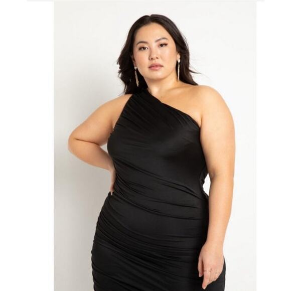 Eloquii Women's Plus Size Ruched One Shoulder Little Black Dress Size 18 - Picture 10 of 10